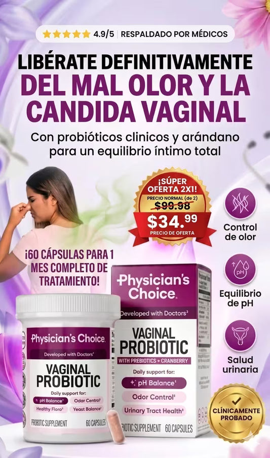PHYSICIAN’S CHOICE WOMEN’S PROBIOTIC EQUILIBRIO FEMENINO DIARIO, FRESCURA Y BIENESTAR ÍNTIMO EN CADA CÁPSULA
